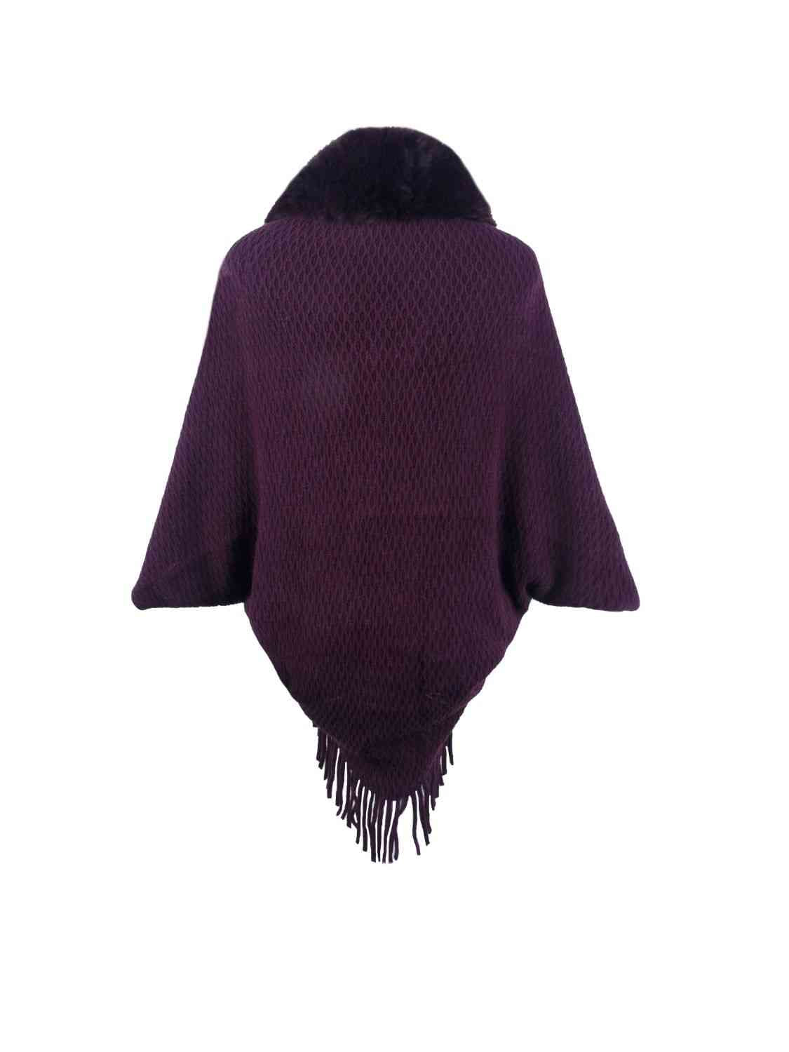 Open Front Fringe Hem Poncho - Flyclothing LLC