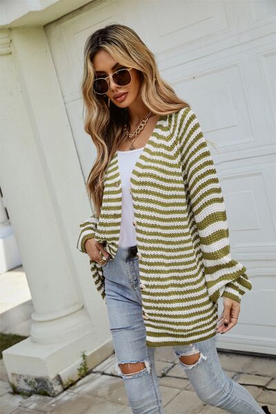 Striped Button Up Long Sleeve Cardigan - Flyclothing LLC