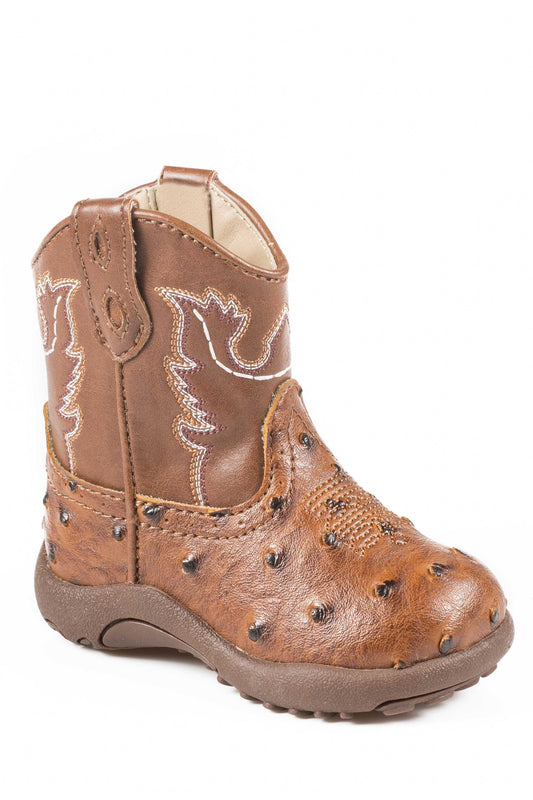 ROPER INFANT ROPER BOYS TAN FAUX LEATHER OSTRICH PRINT VAMP COWBABY - Flyclothing LLC