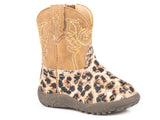 Roper Infant Girls Gold Glitter And Leopard Faux Leather Vamp With Tan Shaft Cowbaby