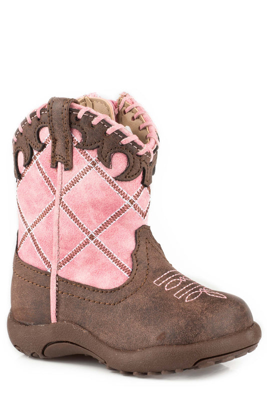 Roper Infant Girls Brown Vamp Pink Diamond Emb Cowbaby