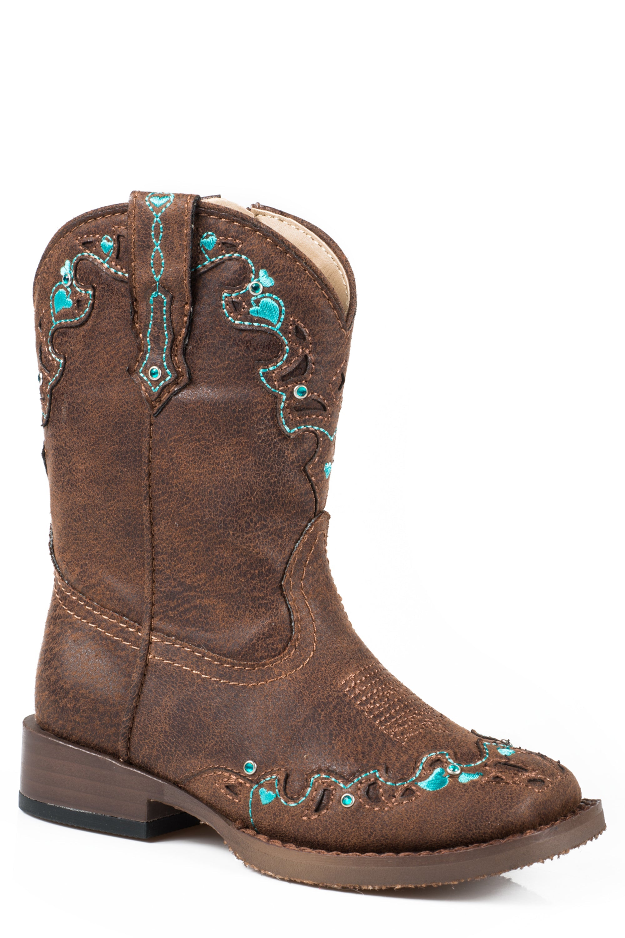 Roper Girls Toddler Brown Vintage With Turquoise Emboidery And Crystals