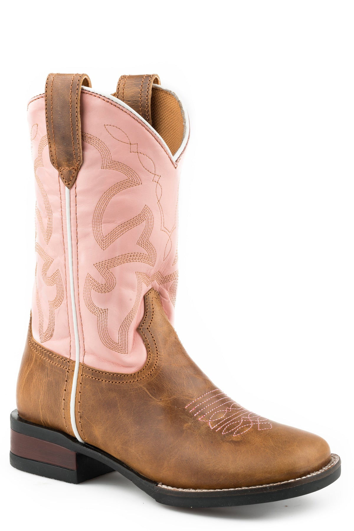 Roper Little Girls Tan Burnished Leather