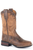 Roper Little Boys Brown Oiled Leather Vamp Boot With Star Overlay On Tan Shaft