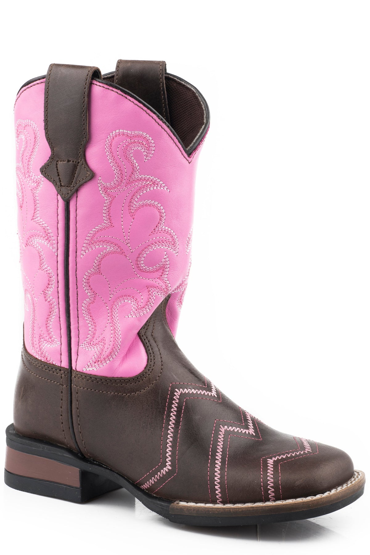 Roper Little Girls Brown Leather Vamp With Pink Shaft