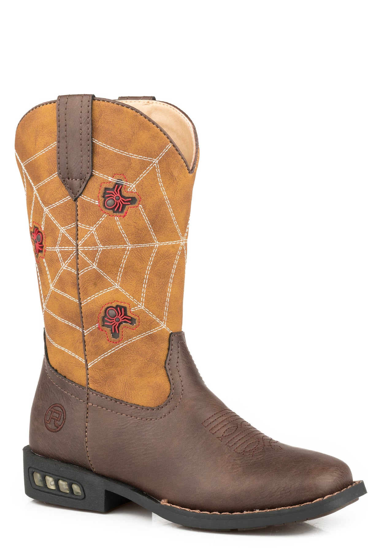 Roper Little Boys Spider Web Light Up Boots  Boot With Brown Vamp  Tan Shaft