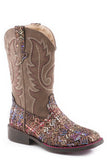 Roper Little Girls Brown Southwest Glitter Vamp