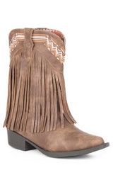 Roper Little Girls Faux Brown Leather With Fringe