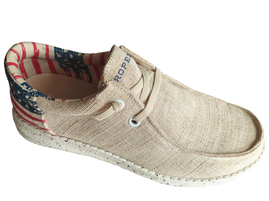 Roper Little Boys Beige Canvas With Flag Heel