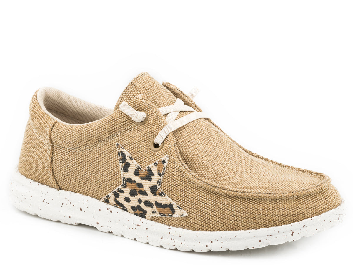 Roper Little Girls Tan Canvas With Leopard Star