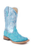 Roper Little Girls Turquoise Floral Glitter