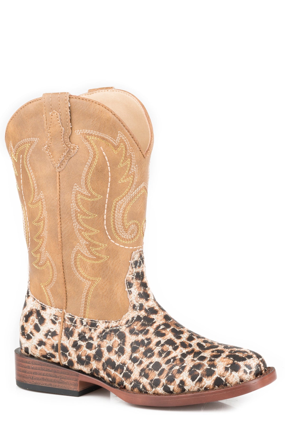 Roper Little Girls Leopard Print Glitter Vamp Boot With Tan Shaft