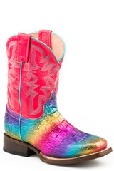 Roper Little Girls Rainbow Color Faux Caiman Sq Toe Vamp