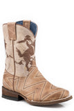 Roper Little Boys Tan Leather Vamp Boot With Horse Rider Embroidery On Tan Shaft