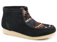 Roper Mens Black Suede With Aztec Fabric