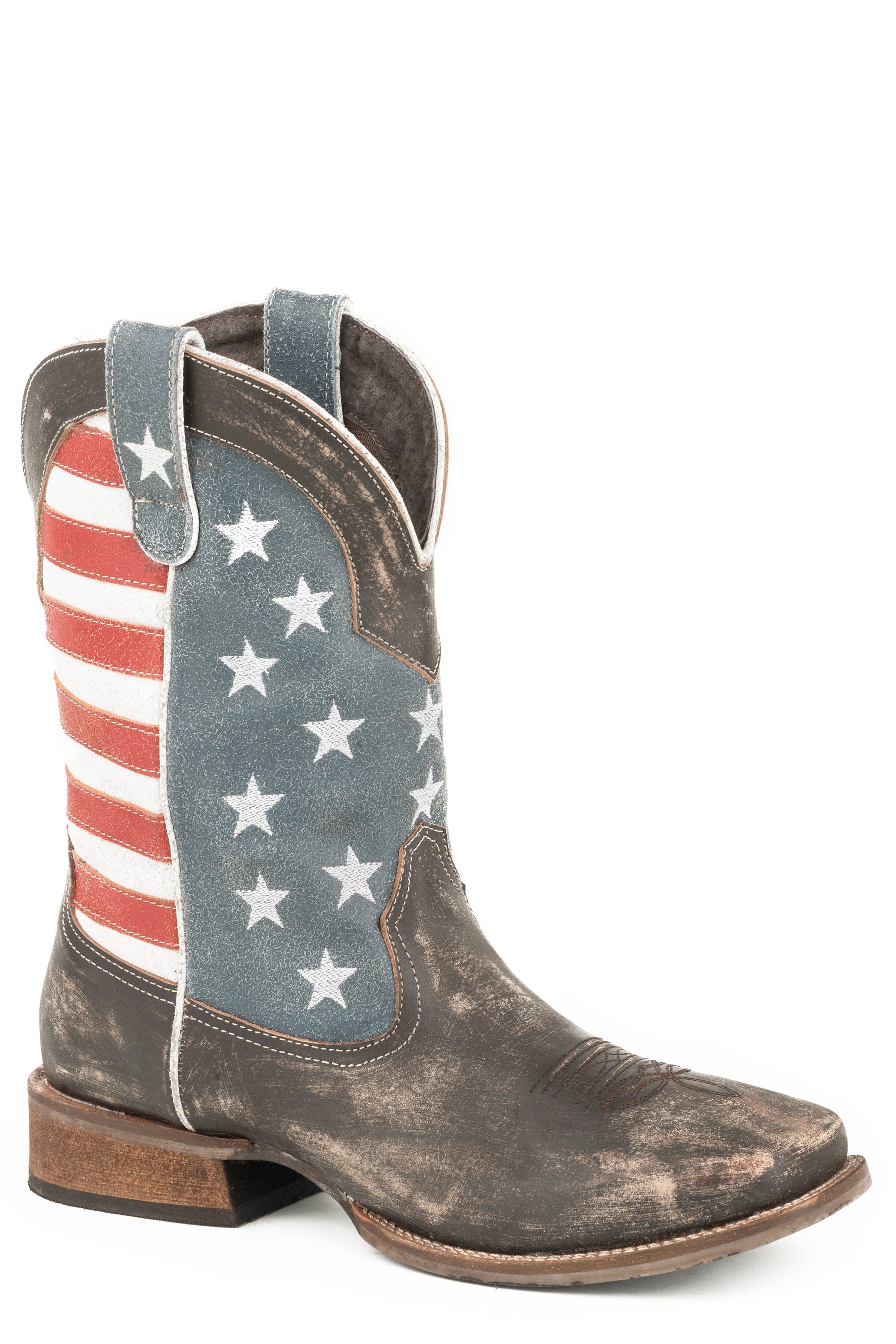 Roper Mens American Flag Boot With Distressed Brown Leather