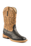 Roper Mens Cowboy Boot Faux Leather Brown Ostrich Vamp With Tan Stitched Upper