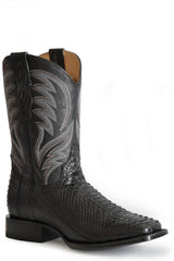 Roper Mens Black Backcut Python Vamp Square Toe Boot With Black Shaft