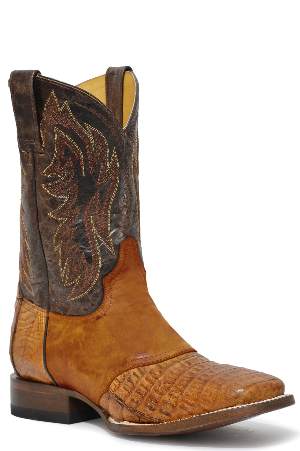 Roper Mens Burnished Tan Belly Tail Caiman Vamp Boot