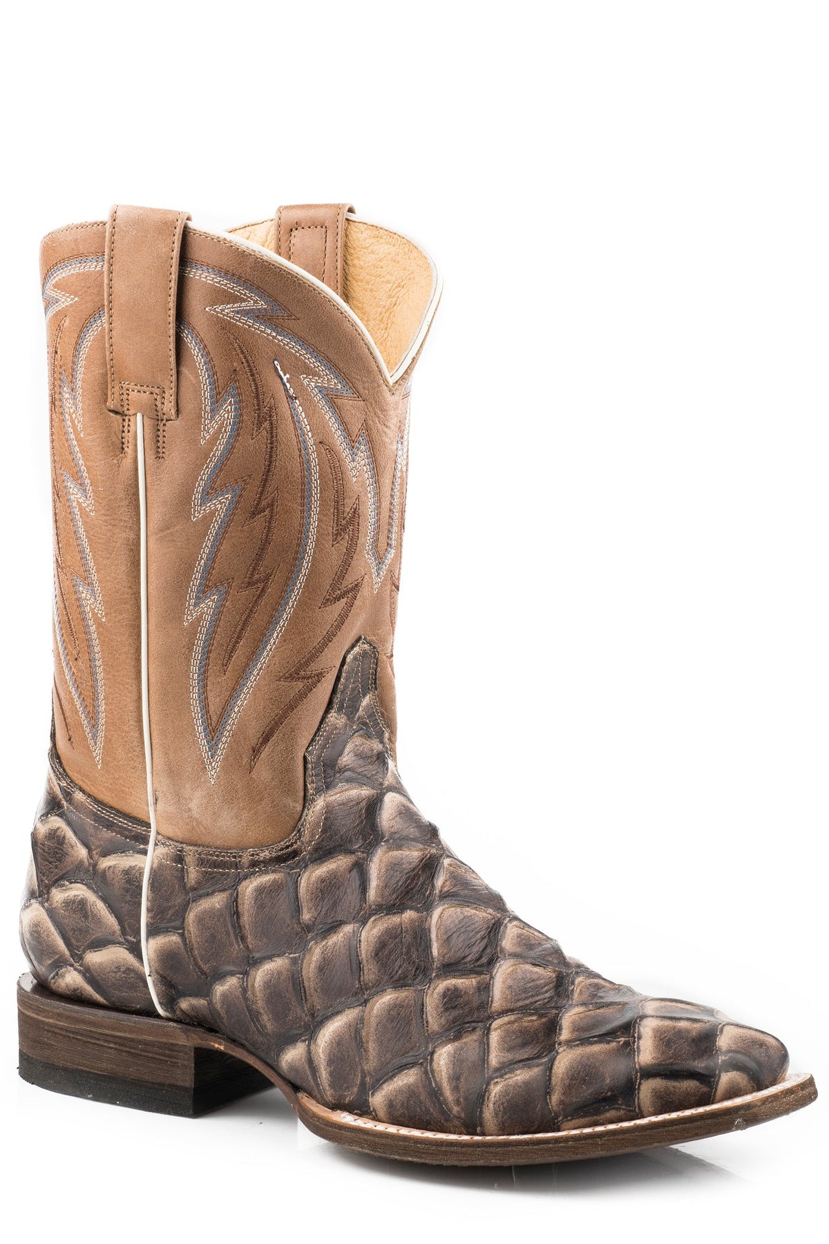 Roper Mens Brown And Tan Embossed Pirarucu Vamp