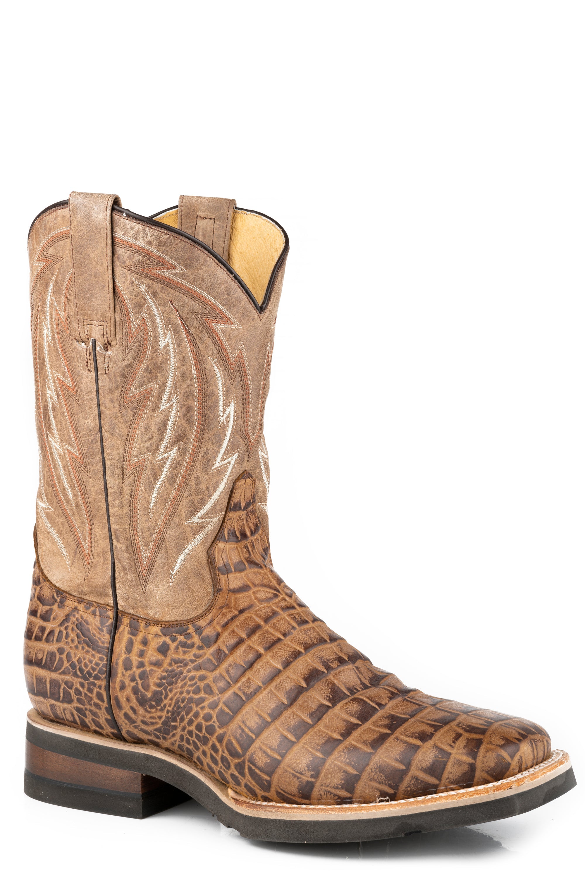 Roper Mens Burnish Brown Embossed Caiman Vamp