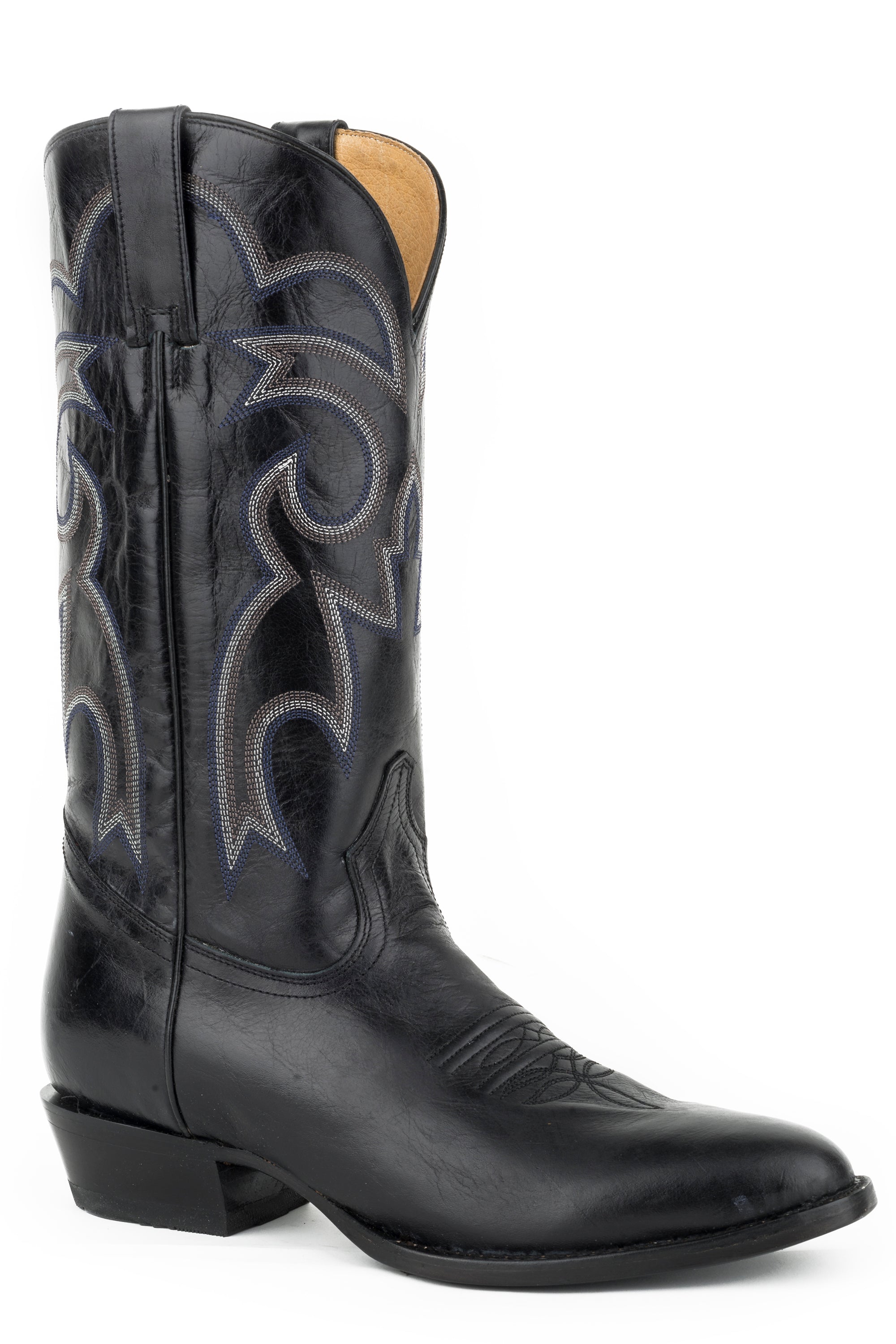 Roper Mens Leather Cowboy Boot Marbled Black Vamp And Upper