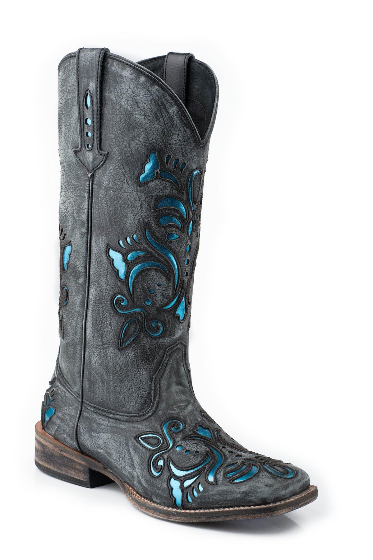 ROPER WOMENS 12 IN LEATHER BOOT WITH UNDERAY ON VAMP AND SHAFT - Flyclothing LLC