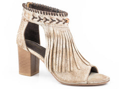 Roper Womens Vintage Beige Suede With Fringe Fashion Open Toe Sandal