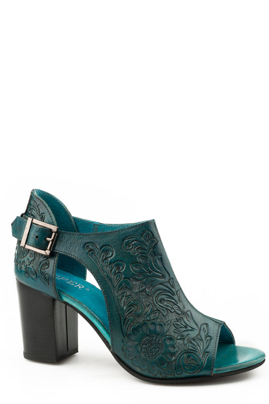 Roper Womens Burnished Turquoise Floral Tooled Leather