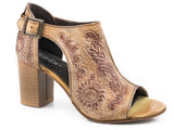 Roper Womens Beige And White Floral Tooled Leather