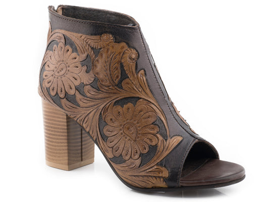 Roper Womens Tan And Black Tooled Leather