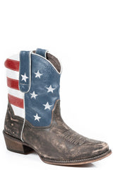 Roper Womens Leather Ankle Boot American Flag With Distressed Brown Vamp