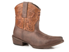 Roper Womens Brown Vamp With Tooled Shaft Leather Shorty