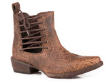 Roper Womens Brown Embossed Floral Leather Boot