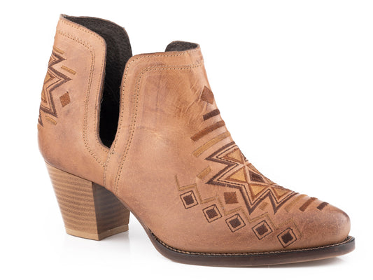 Roper Womens Tan Burnished Leather Ankle Boot