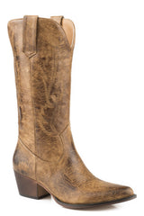 ROPER WOMENS FASHION COWBOY BOOT BURNISHED TAN FAUX LEATHER WITH ALL OVER EMBROIDERY - Flyclothing LLC