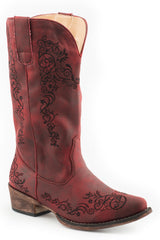 Roper Womens Fashion Cowboy Boot Vintage Red Faux Leather And All Over Embroidery