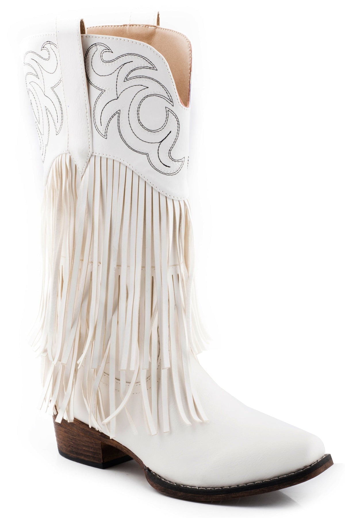 Roper Womens White Smooth Fringe Boot - Roper