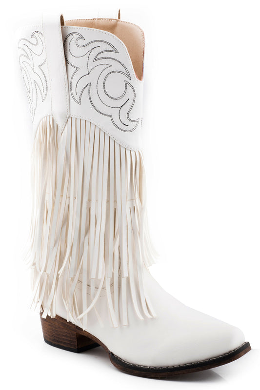 Roper Womens White Smooth Fringe Boot