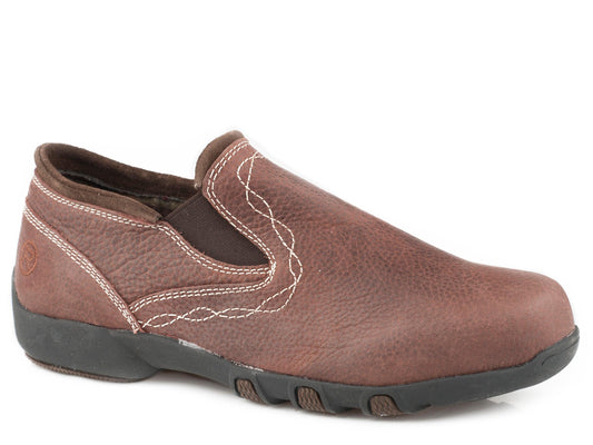 Roper Womens Driving Mocassin Slip On All Over Tumbled Brown Leather