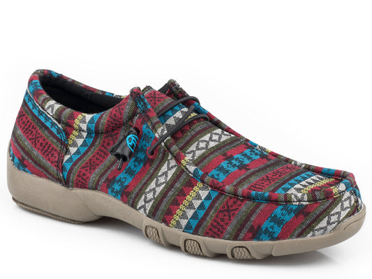 Roper Womens Blue Aztec Canvas Chukka With Two Eyelets  Elastic Laces