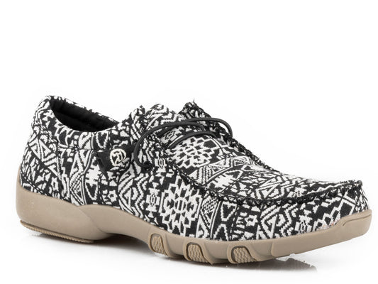 Roper Womens Black  White Aztec Canvas Chukka With Two Eyelets  Elastic Laces