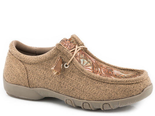 Roper Womens Tan Canvas With Embossed Floral Vamp