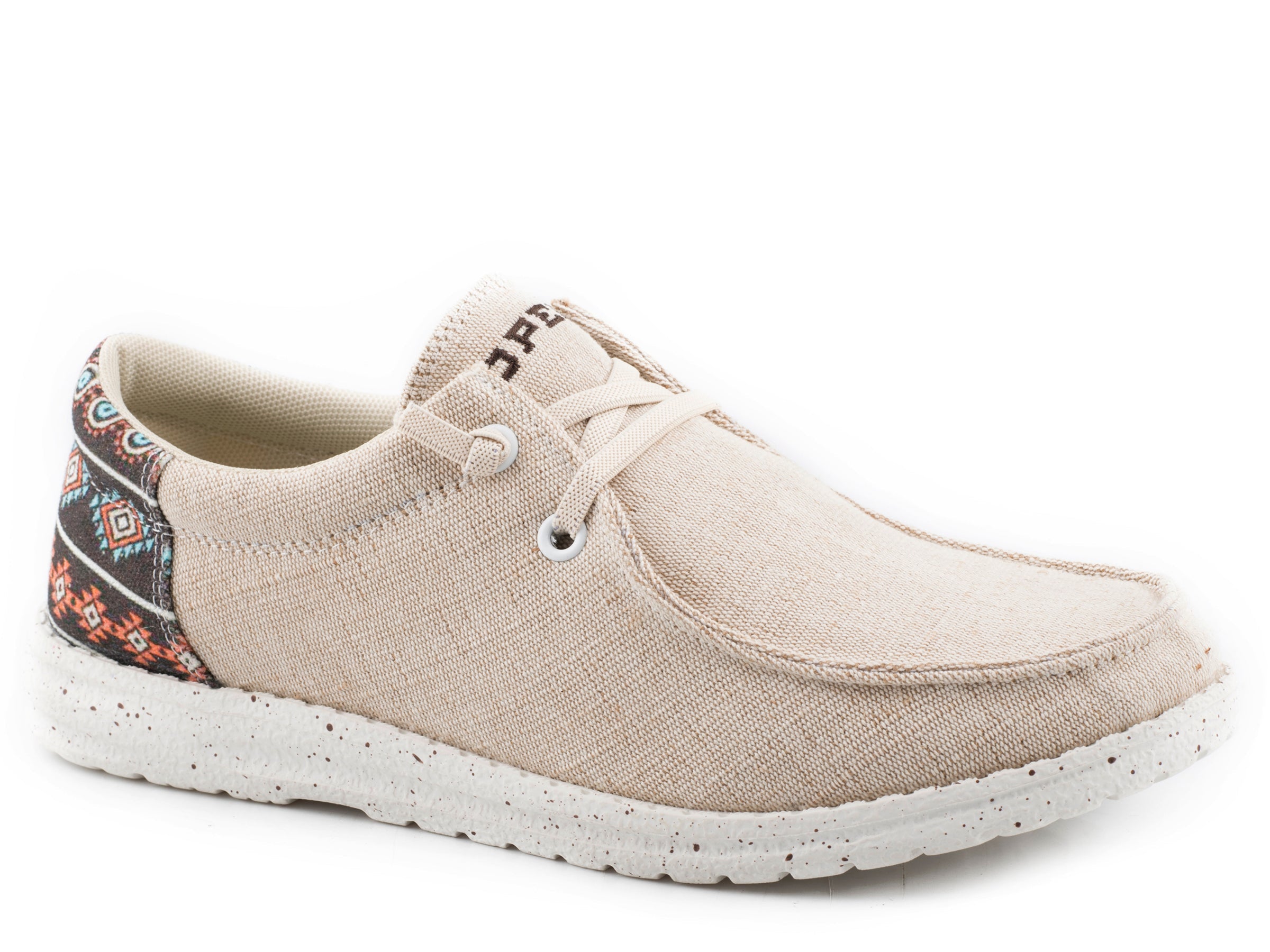 Roper Womens Tan Canvas With Multi Fabric Heel