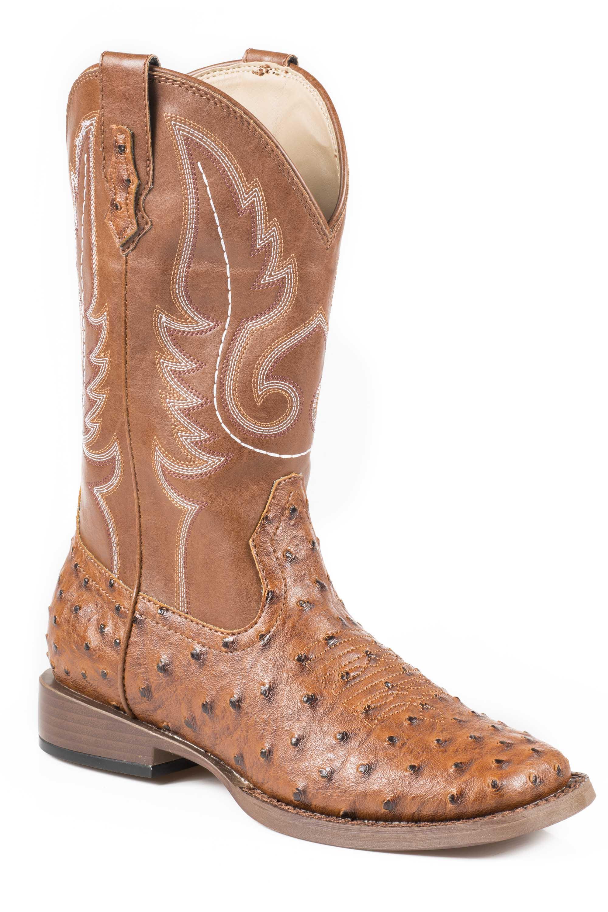 ROPER WOMENS COWBOY BOOT FAUX LEATHER TAN UPPER WITH OSTRICH PRINT VAMP - Flyclothing LLC