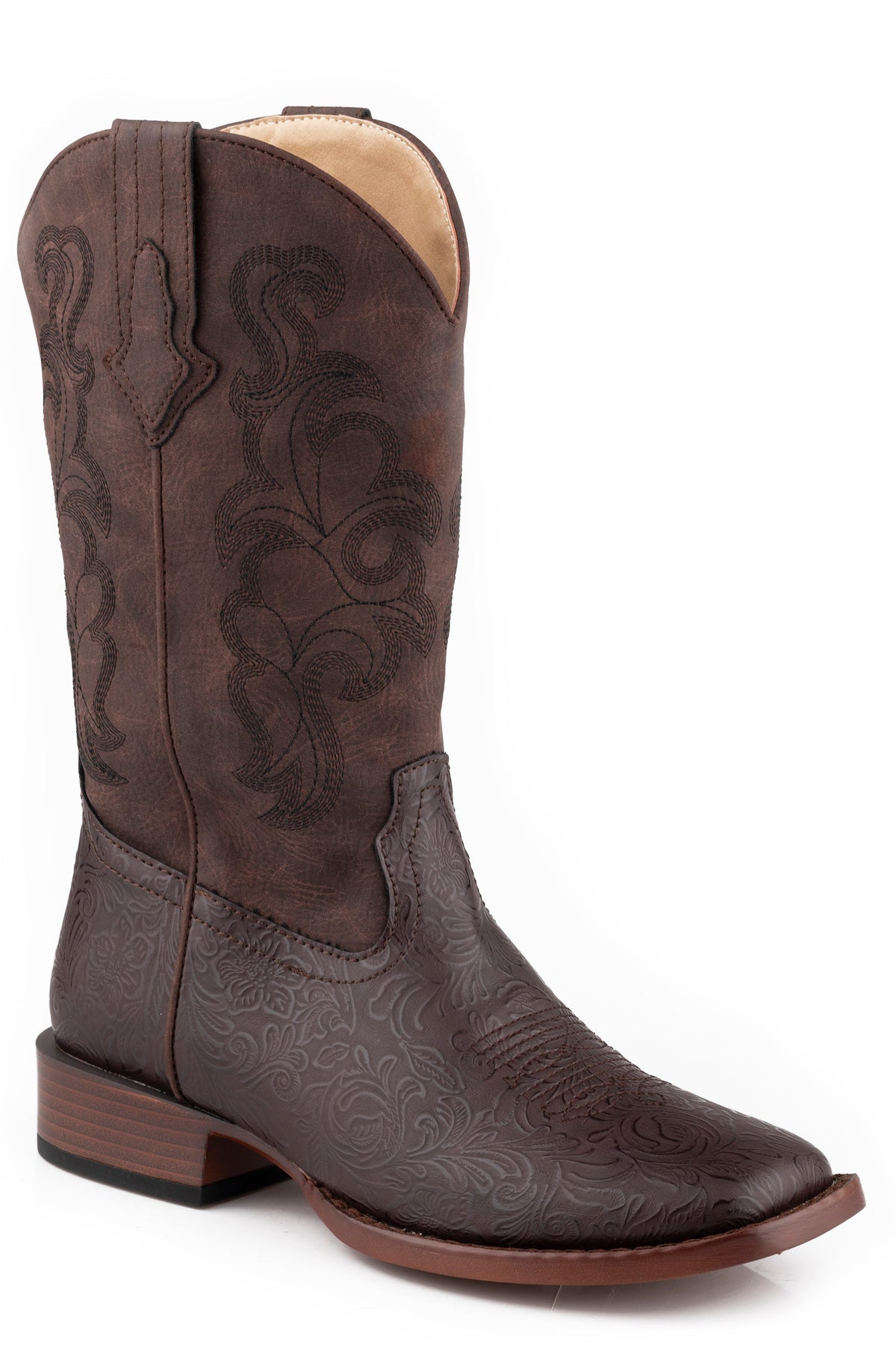 Roper Womens Brown Floral Embossed Vamp