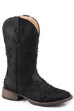 Roper Womens Black Faux Leather Square Toe Boot With Glitter Underlays