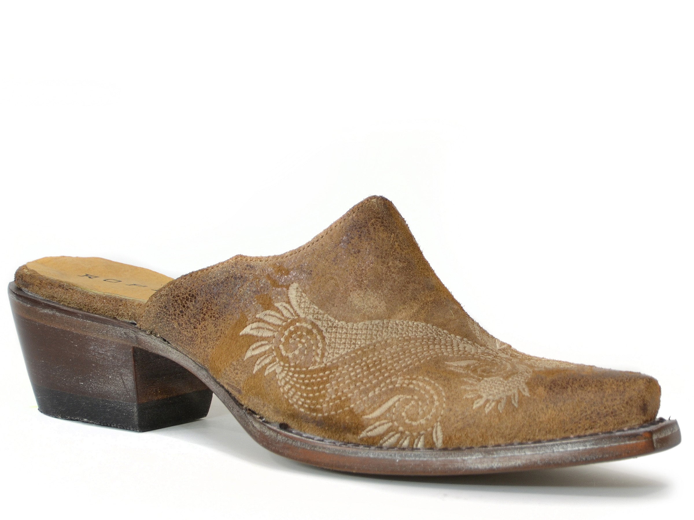 Roper Womens Vintage Brown Leather Mule With Embroidery