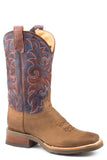 Roper Womens Concealed Carry Leather Cowboy Boot Oiled Brown Vamp With Bitone Orange And Blue Upper