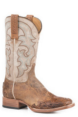 Roper Womens Tan Vamp With Tooled Wingtip Boot With Distressed White Shaft